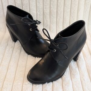 Expressions Black Lace-Up Heel Ankle Boots